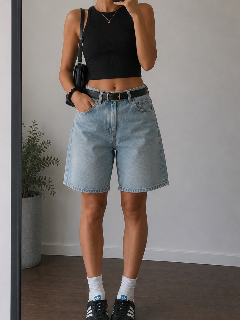 Dynamite Black Ribbed High-Neck Crop Tank